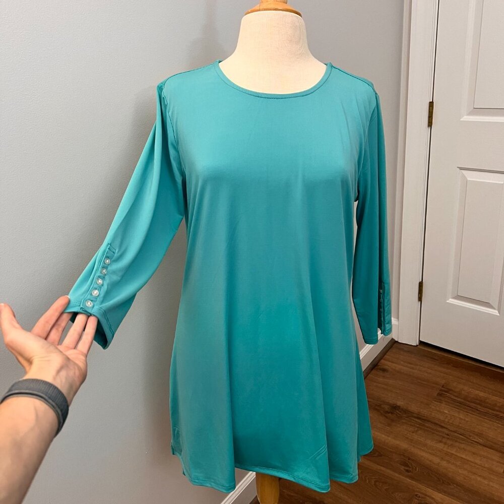 NWOT Magellan's Travel Gear Teal Tunic Top w/ Button Sleeves Sz M
